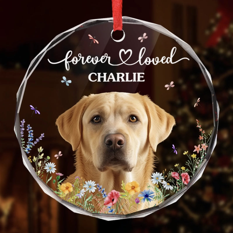 Custom Photo Circle Glass Ornament - Personalized Pet Christmas Memorial Sympathy Gifts For Dogs, Cats - Love That Never Fades