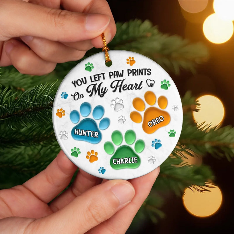 Custom Ceramic Ornament - Personalized Pet Christmas Memorial Sympathy Gifts For Dogs, Cats - Pawprints Etched On My Heart