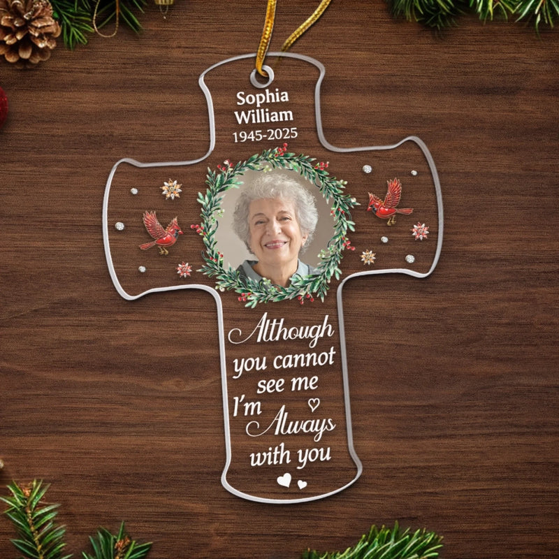 Custom Photo Cardinal Acrylic Ornament - Personalized Christmas Memorial Sympathy Gifts For Loss Of Mom, Dad - Your Spirit Lives Within Me