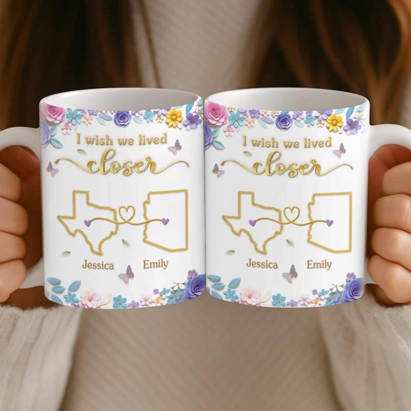 Custom Long Distance Mug - Personalized Best Friend Birthday Gifts For Women, Besties, Sisters, BFF - Different Places Same Bond