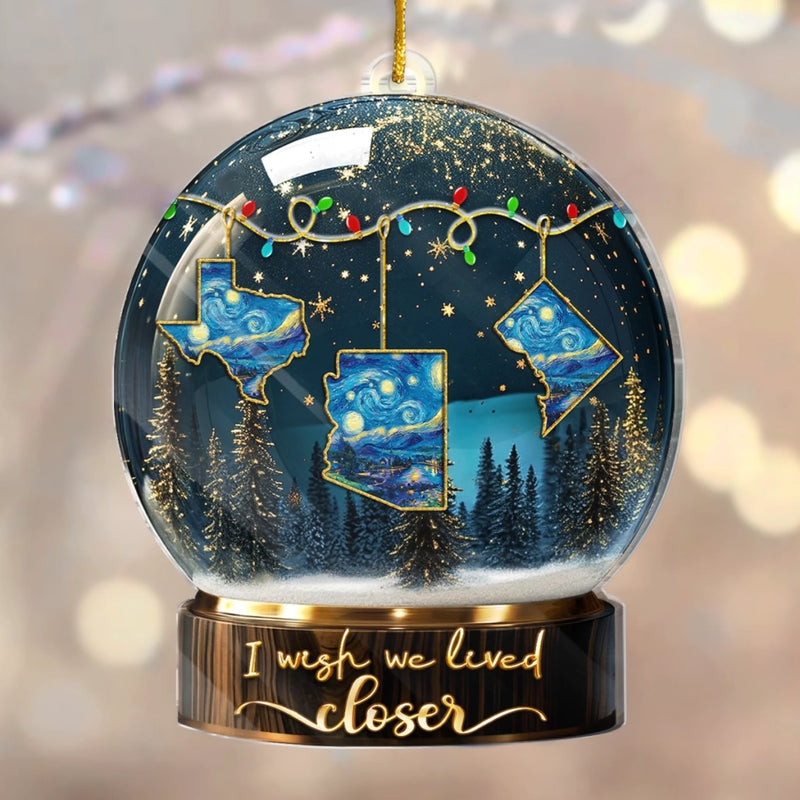 Custom Long Distance Acrylic Ornament - Personalized Best Friend Christmas Birthday Gifts For Women, Besties, Sisters, BFF - Miles Apart Still Sharing Joy