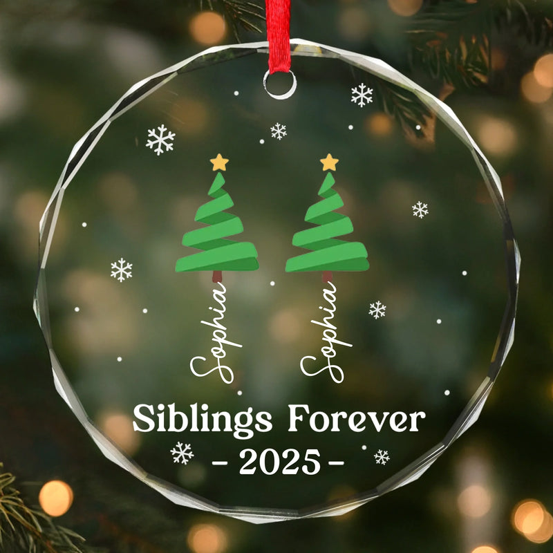 Custom Circle Glass Ornament - Personalized Christmas Birthday Gifts For Brother, Sister - Happiness Under The Tree