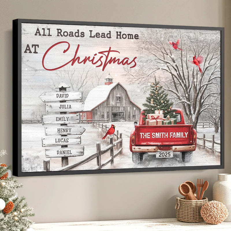 Custom Horizontal Poster - Personalized Christmas Birthday Gifts For Mom, Dad, Brother, Sister, Kids - Every Road Leads Back To Family