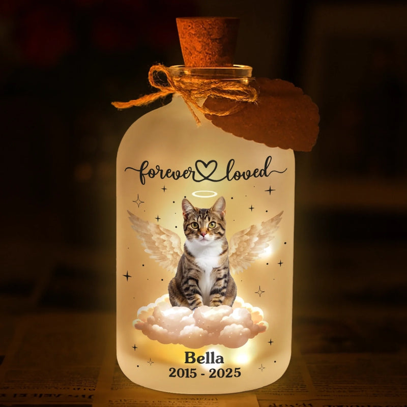 Custom Photo Glass Bottle LED Light - Personalized Pet Memorial Sympathy Gifts For Dogs, Cats - Always With Me In Spirit