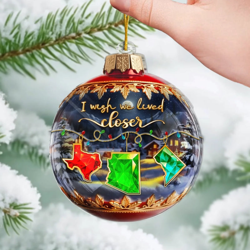 Custom Long Distance Acrylic Ornament - Personalized Best Friend Christmas Birthday Gifts For Women, Besties, Sisters, BFF - Miles Apart Hearts Stay Close