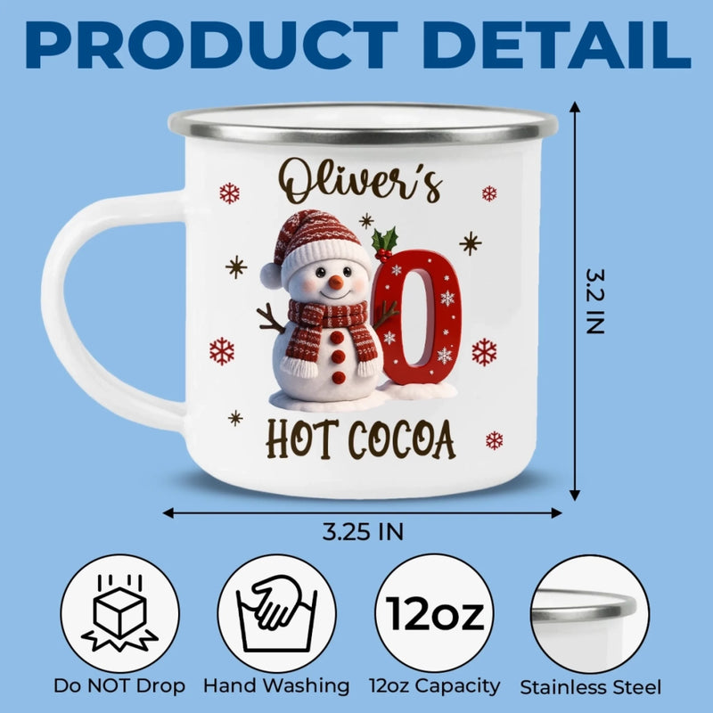 Custom Snowman Enamel Camping Mug - Personalized Christmas Birthday Gifts For Kids - Tiny Laughs Fill The Holiday Air