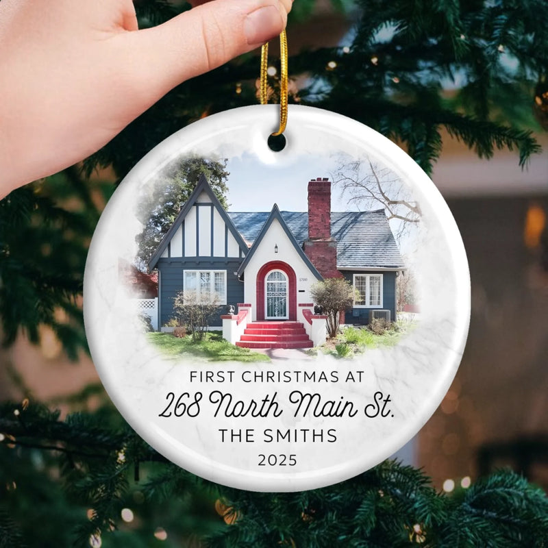 Custom Photo There's Snow Place Like Home - Family Personalized Custom Ornament - Ceramic Round Shaped - Christmas Gift For Family Members, First Christmas