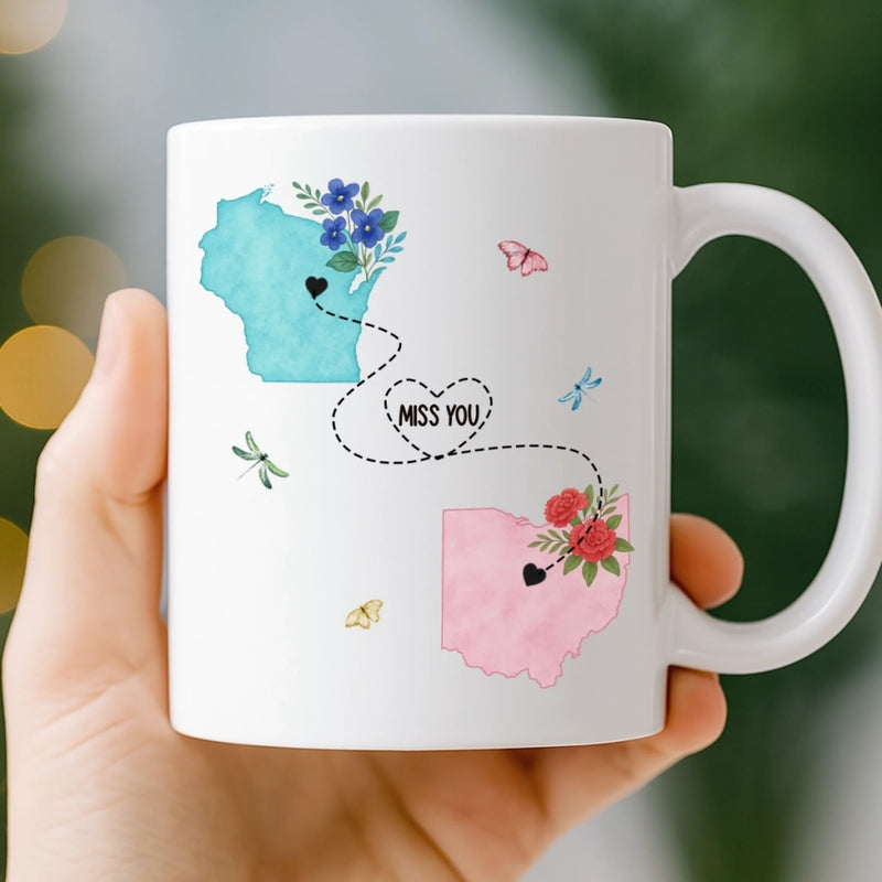 Custom Long Distance Mug - Personalized Best Friend Birthday Gifts For Women, Besties, Sisters, BFF - Hearts Stay Linked