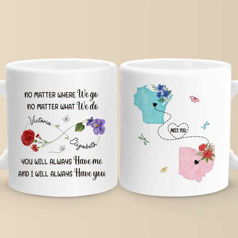 Custom Long Distance Mug - Personalized Best Friend Birthday Gifts For Women, Besties, Sisters, BFF - Hearts Stay Linked