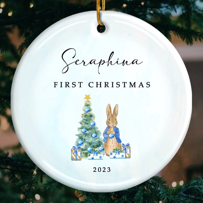 Custom Baby First Christmas Ceramic Ornament - Personalized Christmas Baby Shower, Gender Reveal Gifts For New Moms, New Dads, New Parents - Wonder Wrapped In Swaddles