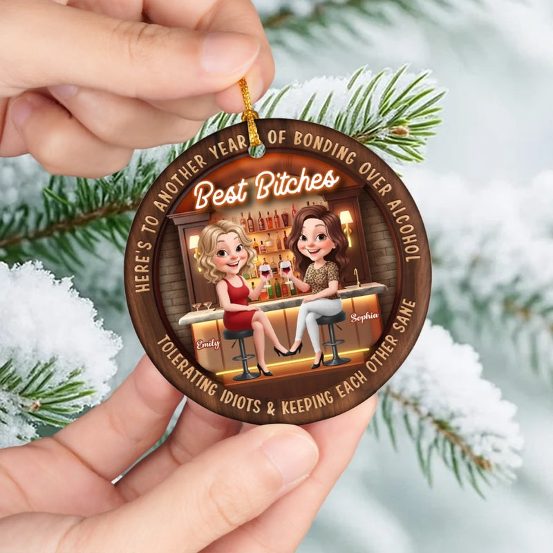 Custom Ceramic Ornament - Personalized Best Friend Christmas Birthday Gifts For Women, Besties, Sisters, BFF - Forever My Happy Place