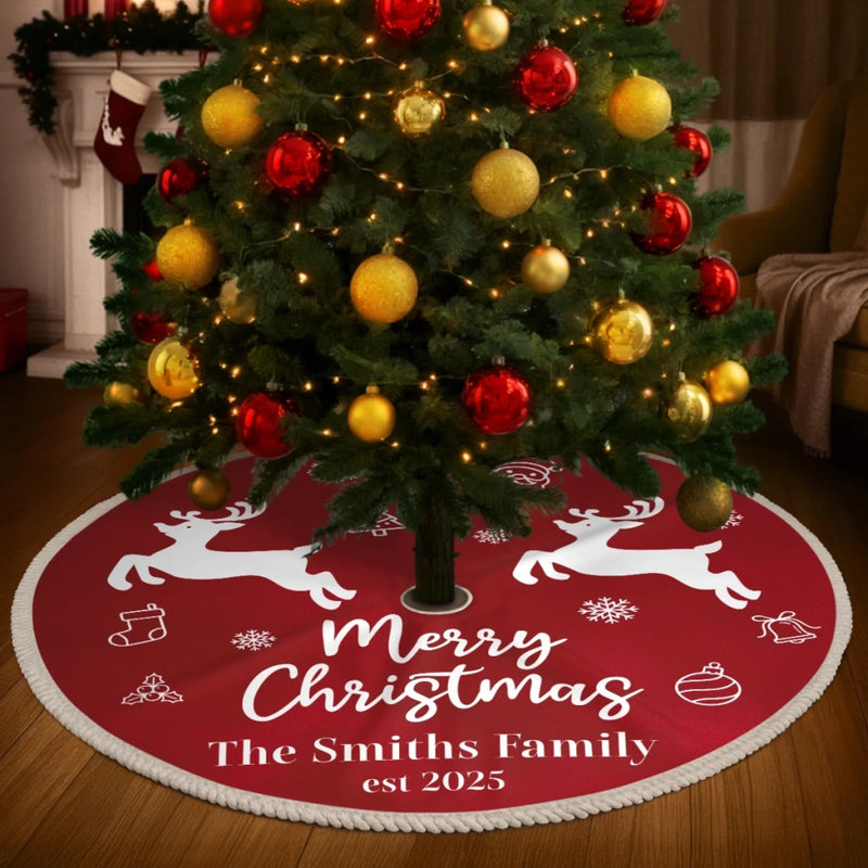 Custom Tree Skirt - Personalized Christmas Birthday Gifts For Mom, Dad, Brother, Sister, Kids - Magic Starts Below
