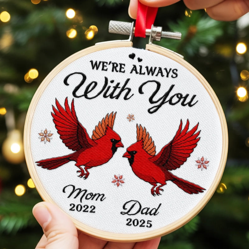 Custom Cardinal Embroidered Ornament - Personalized Christmas Memorial Sympathy Gifts For Loss Of Mom, Dad - Forever In The Warmth Of Love