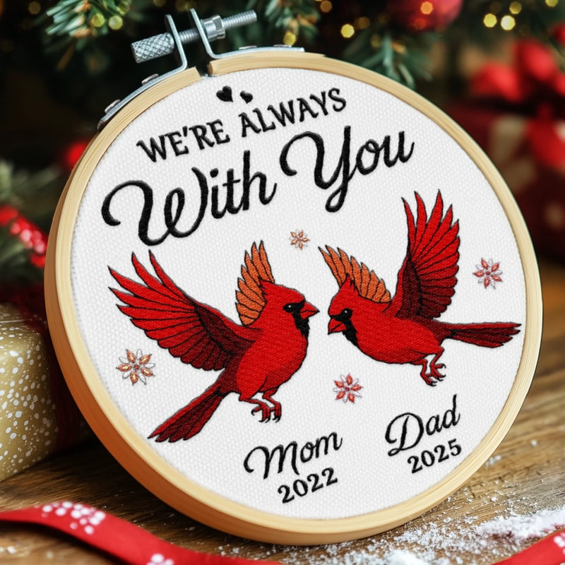 Custom Cardinal Embroidered Ornament - Personalized Christmas Memorial Sympathy Gifts For Loss Of Mom, Dad - Forever In The Warmth Of Love