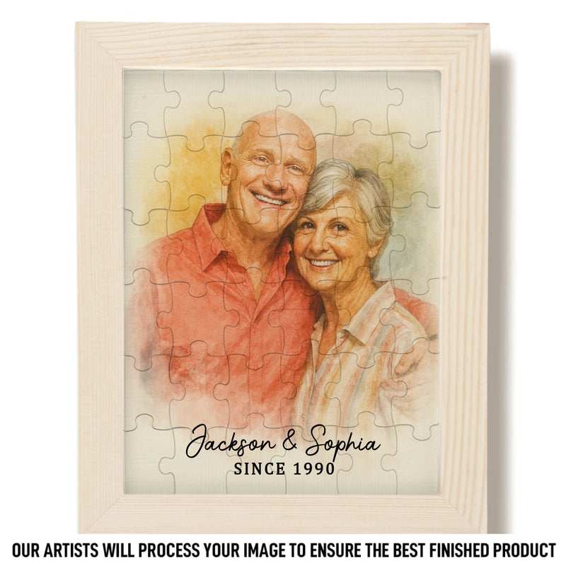 Custom Photo Watercolor Puzzle With Wooden Frame - Personalized Anniversary Wedding Gifts For Husband And Wife, Him And Her - Life’s Sweetest Puzzle,  Complete With You