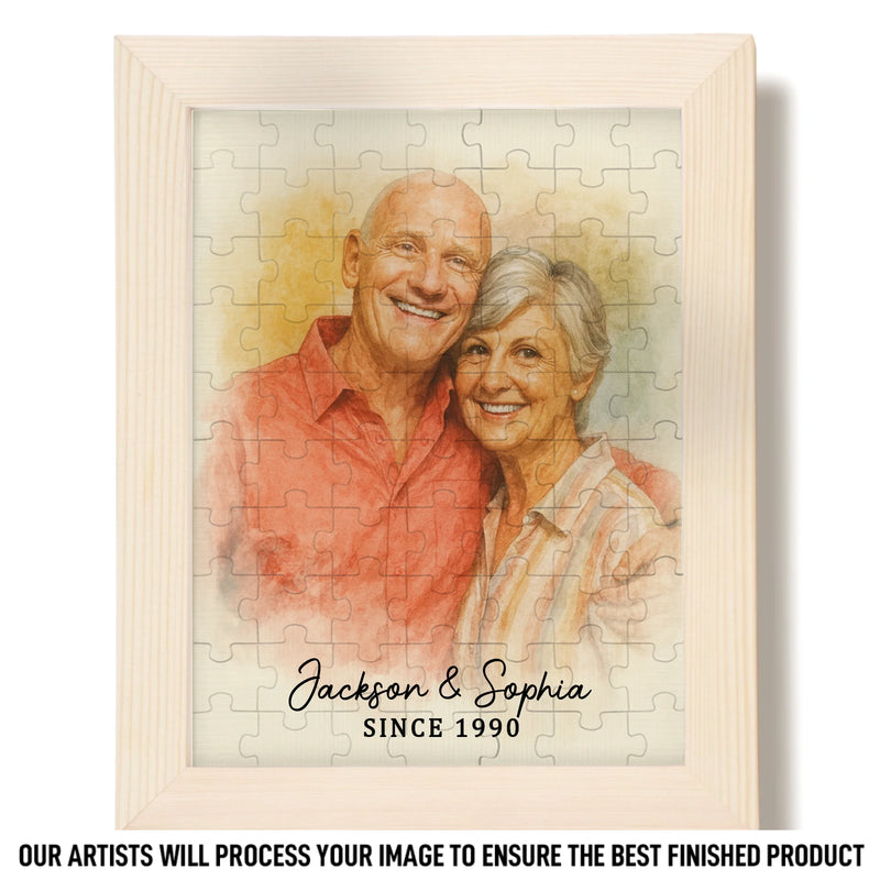 Custom Photo Watercolor Puzzle With Wooden Frame - Personalized Anniversary Wedding Gifts For Husband And Wife, Him And Her - Life’s Sweetest Puzzle,  Complete With You