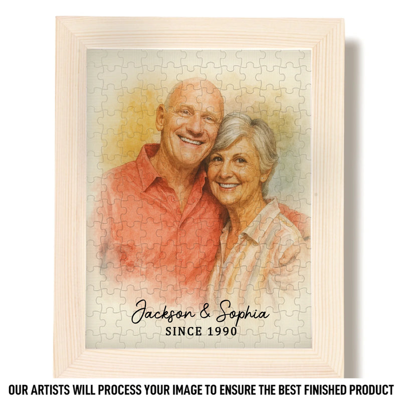 Custom Photo Watercolor Puzzle With Wooden Frame - Personalized Anniversary Wedding Gifts For Husband And Wife, Him And Her - Life’s Sweetest Puzzle,  Complete With You