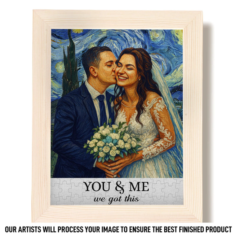 Custom Photo Starry Night Puzzle With Wooden Frame - Personalized Anniversary Wedding Gifts For Husband And Wife, Him And Her - A Masterpiece Made Of Love