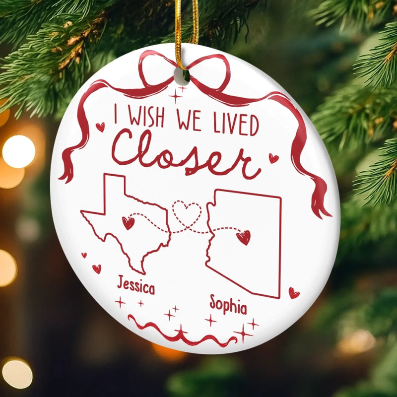 Custom Long Distance Ceramic Ornament - Personalized Best Friend Christmas Birthday Gifts For Women, Besties, Sisters, BFF - Hearts Connected Across The Miles