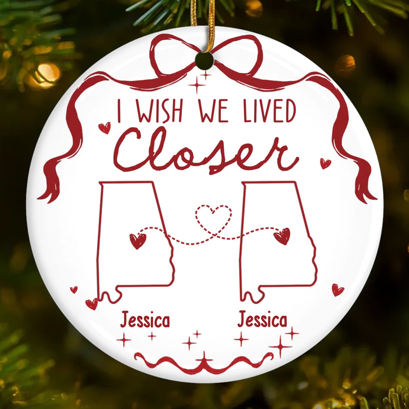 Custom Long Distance Ceramic Ornament - Personalized Best Friend Christmas Birthday Gifts For Women, Besties, Sisters, BFF - Hearts Connected Across The Miles