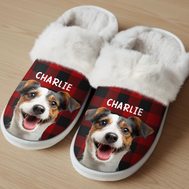 Custom Photo Fluffy Slippers With Fur Lining - Personalized Christmas Birthday Gifts For Dog Cat Lovers, Dog Dad And Mom, Cat Owners - Love In Every Footprint