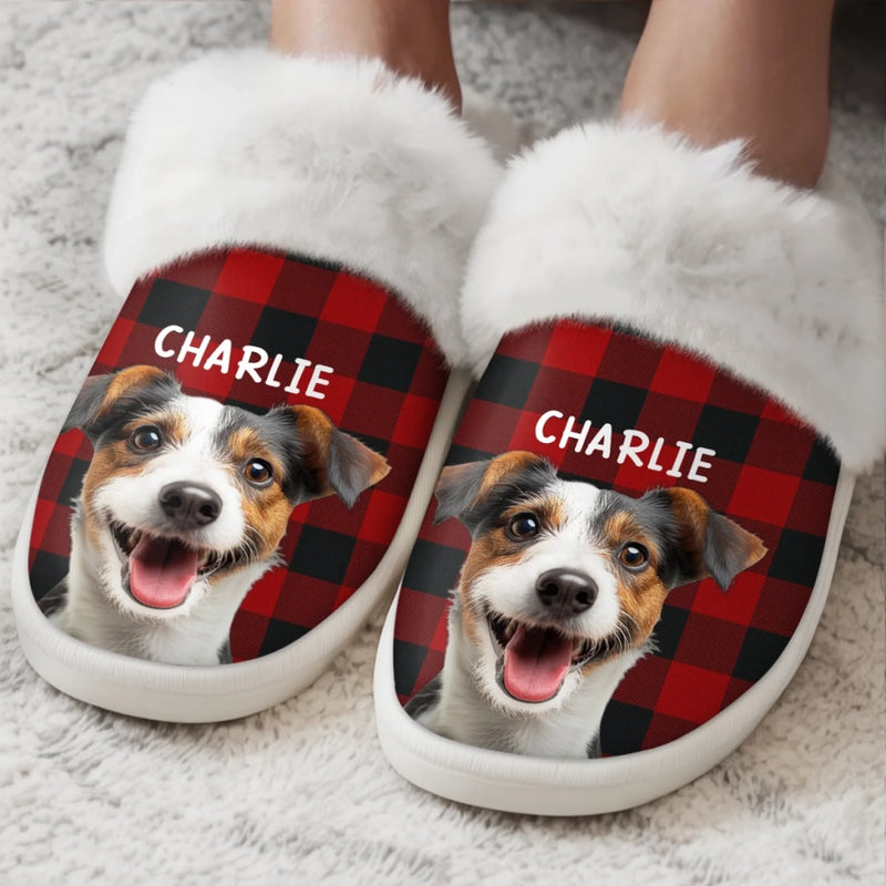 Custom Photo Fluffy Slippers With Fur Lining - Personalized Christmas Birthday Gifts For Dog Cat Lovers, Dog Dad And Mom, Cat Owners - Love In Every Footprint