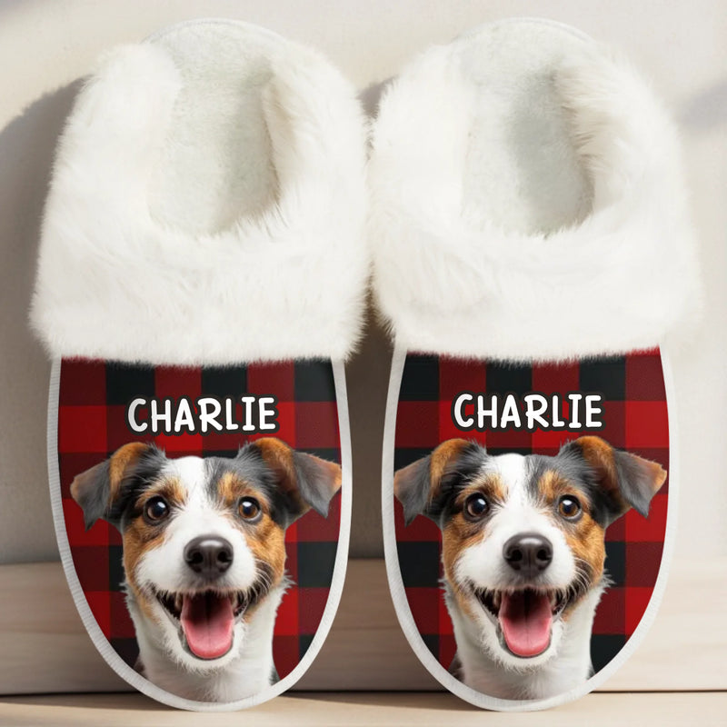 Custom Photo Fluffy Slippers With Fur Lining - Personalized Christmas Birthday Gifts For Dog Cat Lovers, Dog Dad And Mom, Cat Owners - Love In Every Footprint