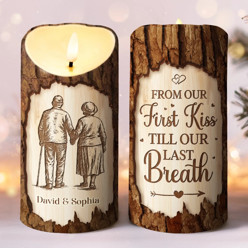 Custom LED Candle - Personalized Anniversary Wedding Gifts For Husband And Wife, Him And Her - Our Love Lights On