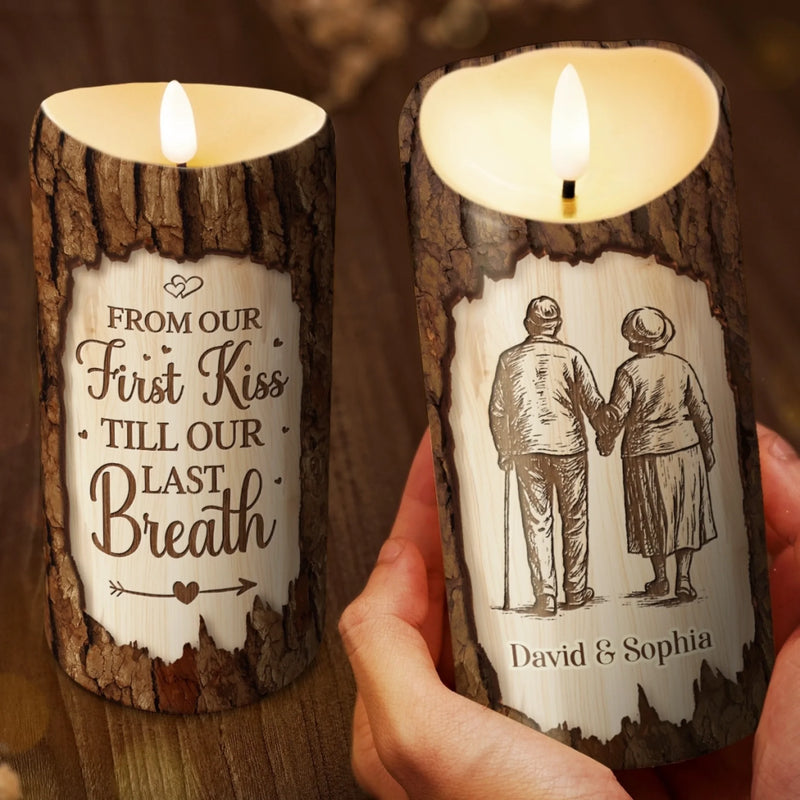 Custom LED Candle - Personalized Anniversary Wedding Gifts For Husband And Wife, Him And Her - Our Love Lights On