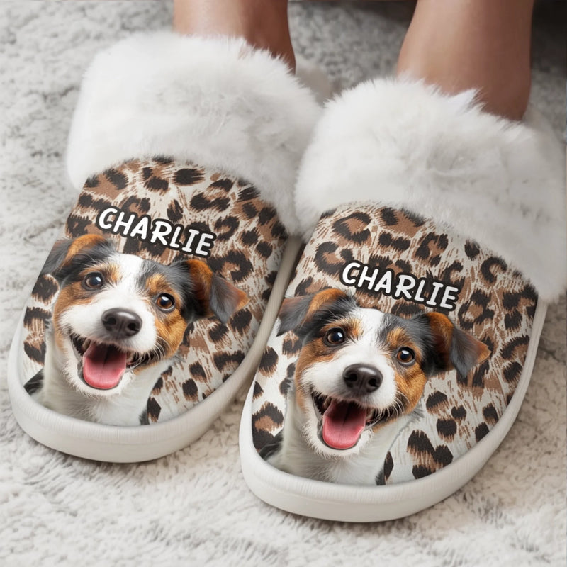 Custom Photo Fluffy Slippers With Fur Lining - Personalized Christmas Birthday Gifts For Dog Cat Lovers, Dog Dad And Mom, Cat Owners - Living My Best Paw Life