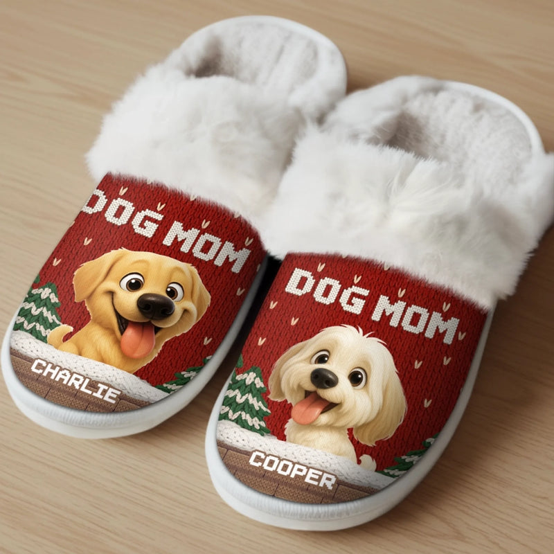 Custom Fluffy Slippers With Fur Lining - Personalized Christmas Birthday Gifts For Dog Cat Lovers, Dog Dad And Mom, Cat Owners - Best Dog Mom Ever