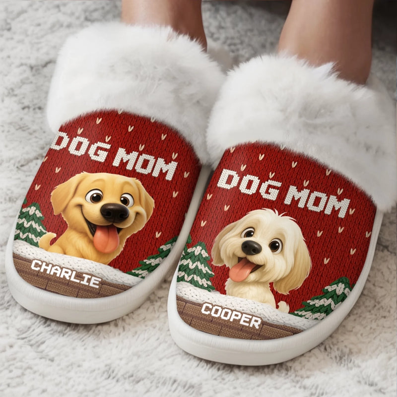 Custom Fluffy Slippers With Fur Lining - Personalized Christmas Birthday Gifts For Dog Cat Lovers, Dog Dad And Mom, Cat Owners - Best Dog Mom Ever