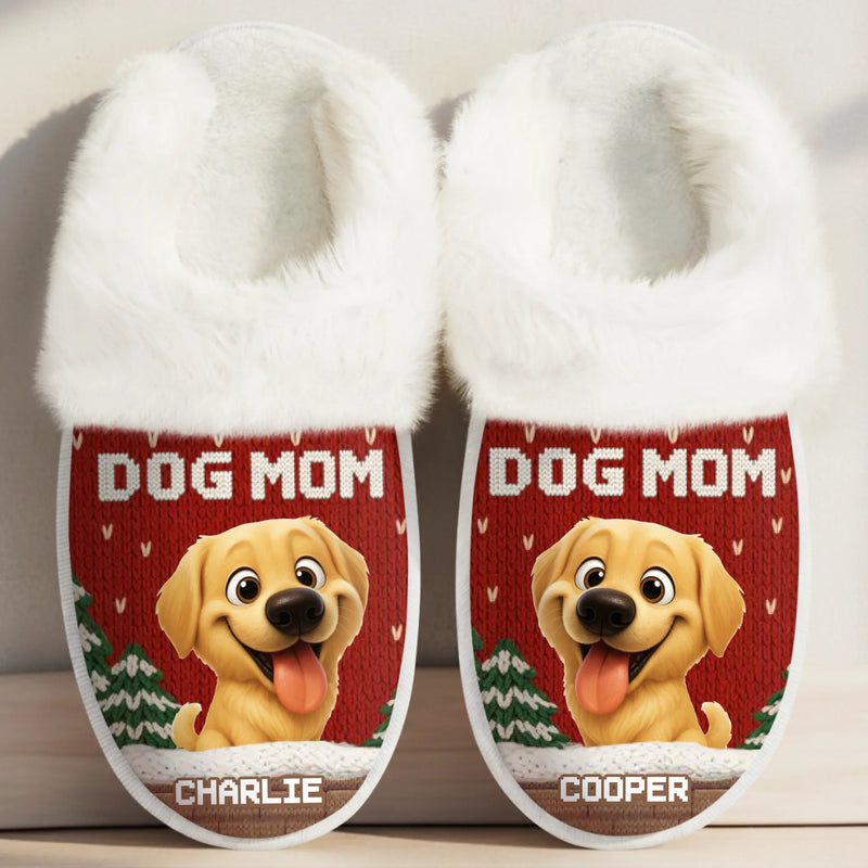 Custom Fluffy Slippers With Fur Lining - Personalized Christmas Birthday Gifts For Dog Cat Lovers, Dog Dad And Mom, Cat Owners - Best Dog Mom Ever