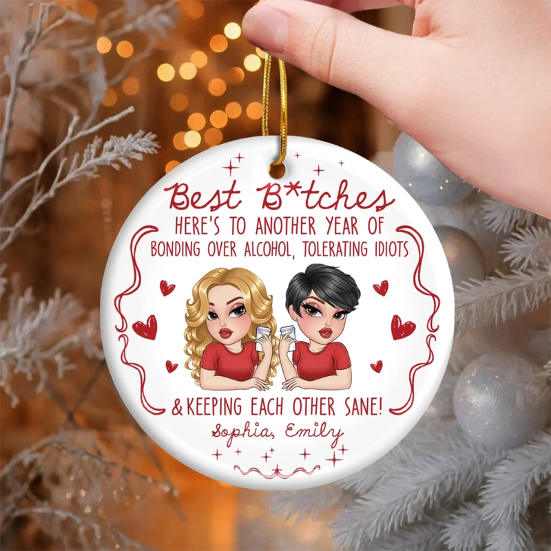 Custom Ceramic Ornament - Personalized Best Friend Christmas Birthday Gifts For Women, Besties, Sisters, BFF - Together Always Better