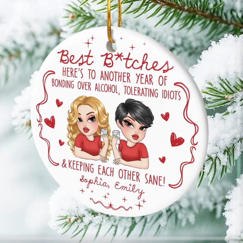Custom Ceramic Ornament - Personalized Best Friend Christmas Birthday Gifts For Women, Besties, Sisters, BFF - Together Always Better