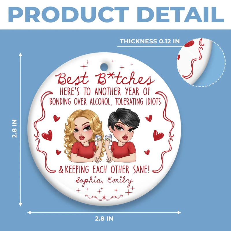 Custom Ceramic Ornament - Personalized Best Friend Christmas Birthday Gifts For Women, Besties, Sisters, BFF - Together Always Better