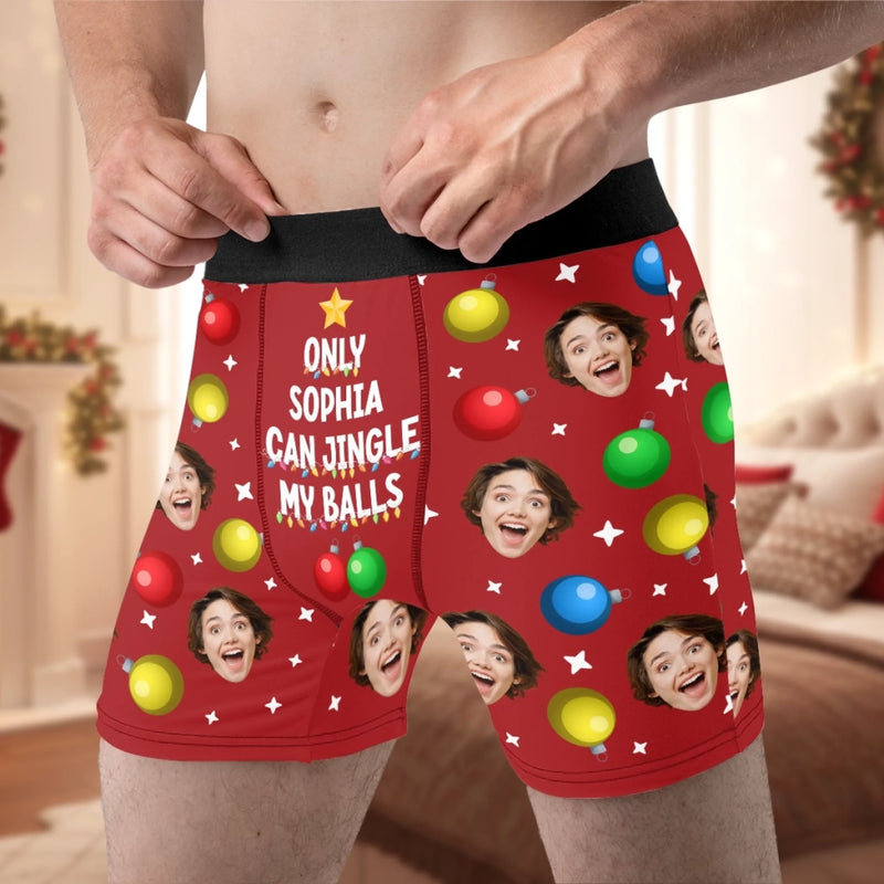 Custom Photo Boxer Briefs, Men's Boxers - Personalized Anniversary Christmas Wedding Gifts For Husband And Wife, Him And Her - Naughty List Approved
