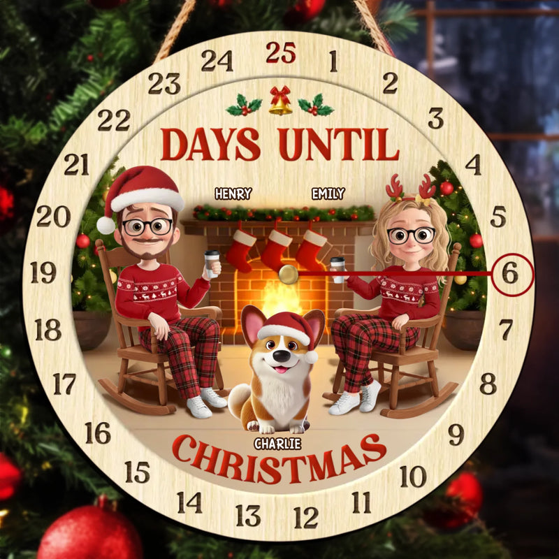 Custom Wooden Countdown Calendar - Personalized Anniversary Christmas Wedding Gifts For Husband And Wife, Dog Cat Lovers - Paws And Humans Await Christmas