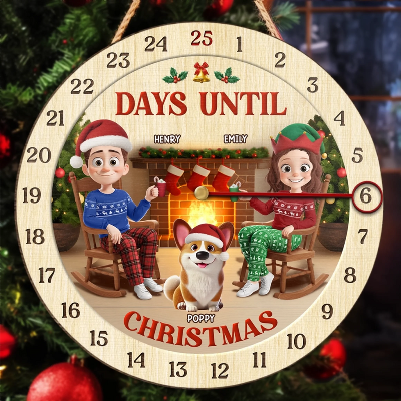 Custom Wooden Countdown Calendar - Personalized Anniversary Christmas Wedding Gifts For Husband And Wife, Dog Cat Lovers - Paws And Humans Await Christmas