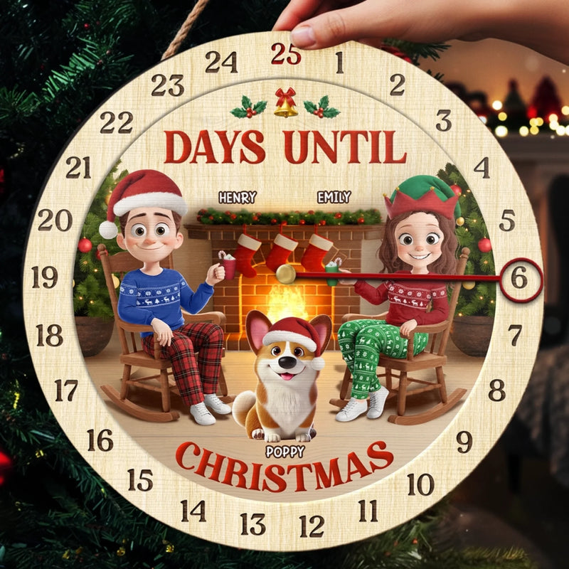 Custom Wooden Countdown Calendar - Personalized Anniversary Christmas Wedding Gifts For Husband And Wife, Dog Cat Lovers - Paws And Humans Await Christmas