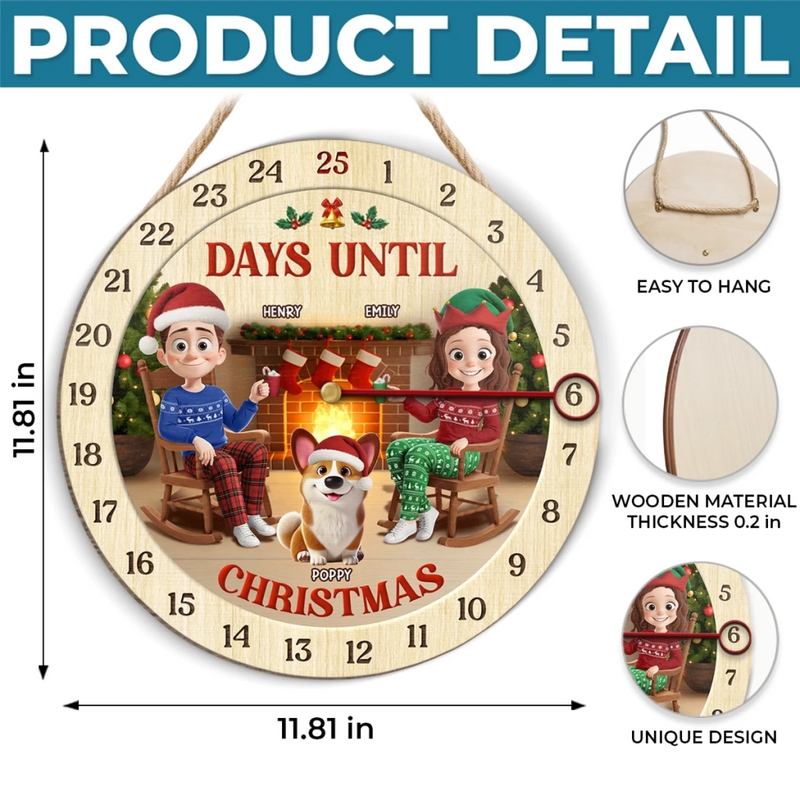 Custom Wooden Countdown Calendar - Personalized Anniversary Christmas Wedding Gifts For Husband And Wife, Dog Cat Lovers - Paws And Humans Await Christmas