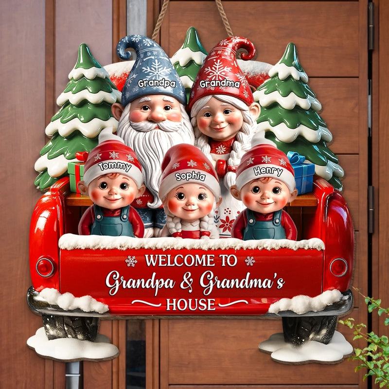 Custom Gnome Wood Sign - Personalized Christmas Birthday Gifts For Grandpa, Grandma - Bless This Home With Laughter
