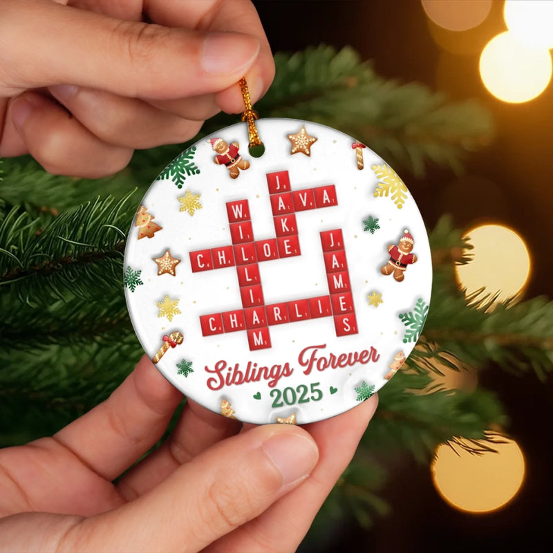Custom Scrabble Ceramic Ornament - Personalized Christmas Birthday Gifts For Mom, Dad, Brother, Sister, Kids - Home Is Built On Love