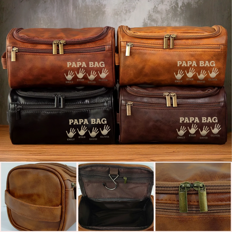Custom Engraved Leather Toiletry Bag - Personalized Birthday Gifts For Dad, Grandpa - Generations United In Love