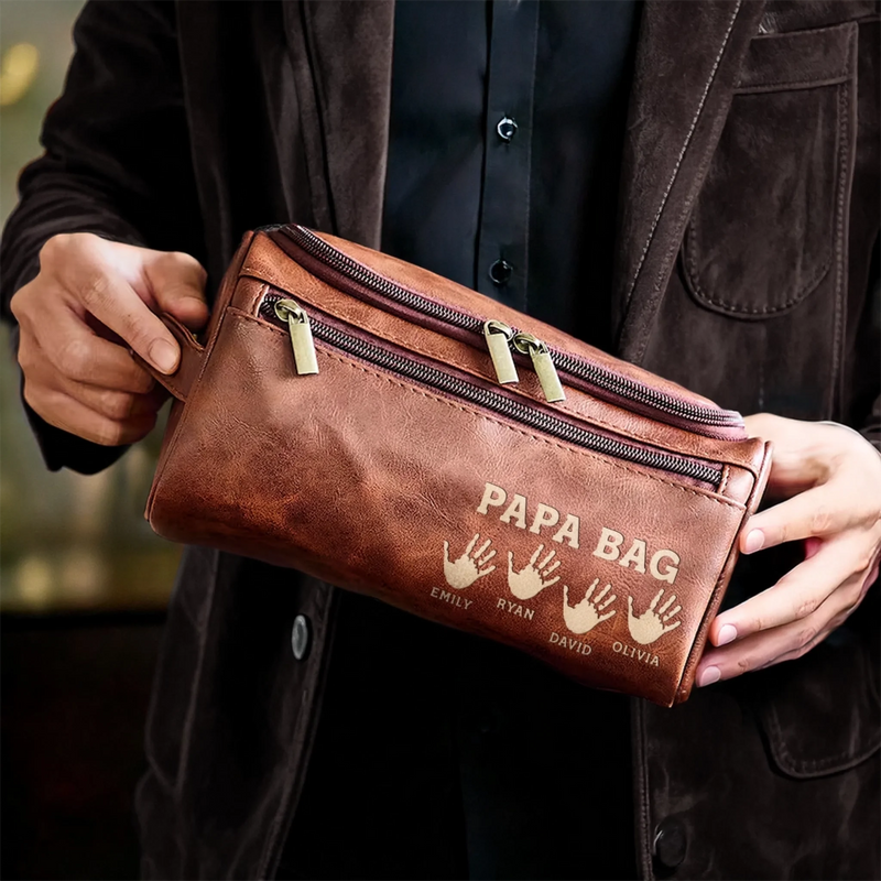 Custom Engraved Leather Toiletry Bag - Personalized Birthday Gifts For Dad, Grandpa - Generations United In Love