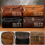 Custom Engraved Leather Toiletry Bag - Personalized Birthday Gifts For Dad, Grandpa, Papa - Wisdom Strength And Gentle Hearts