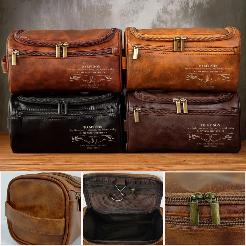 Custom Engraved Leather Toiletry Bag - Personalized Birthday Gifts For Son - Carry Confidence Daily