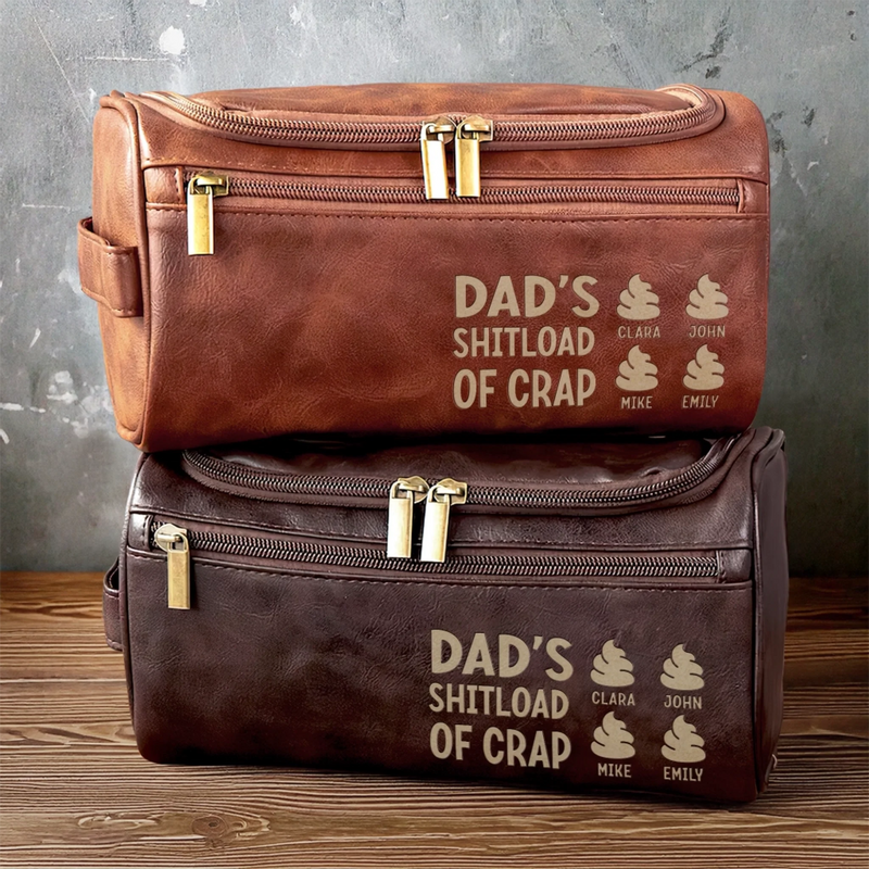Custom Engraved Leather Toiletry Bag - Personalized Birthday Gifts For Dad, Grandpa - Love Passed From Heart To Heart