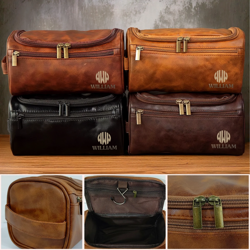 Custom Engraved Leather Toiletry Bag - Personalized Birthday Gifts For Dad, Brother, Grandpa, Husband - Journey Defines You