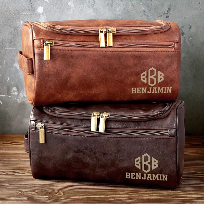 Custom Engraved Leather Toiletry Bag - Personalized Birthday Gifts For Dad, Brother, Grandpa, Husband - Timeless Bond Endless Love